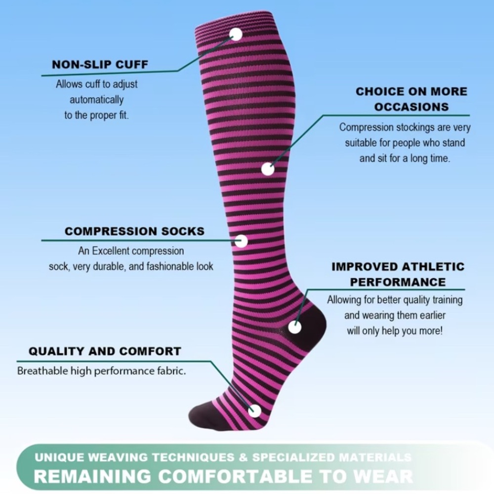 🆕 8 Pairs Knee High Compression Assorted Pattern… - image 2